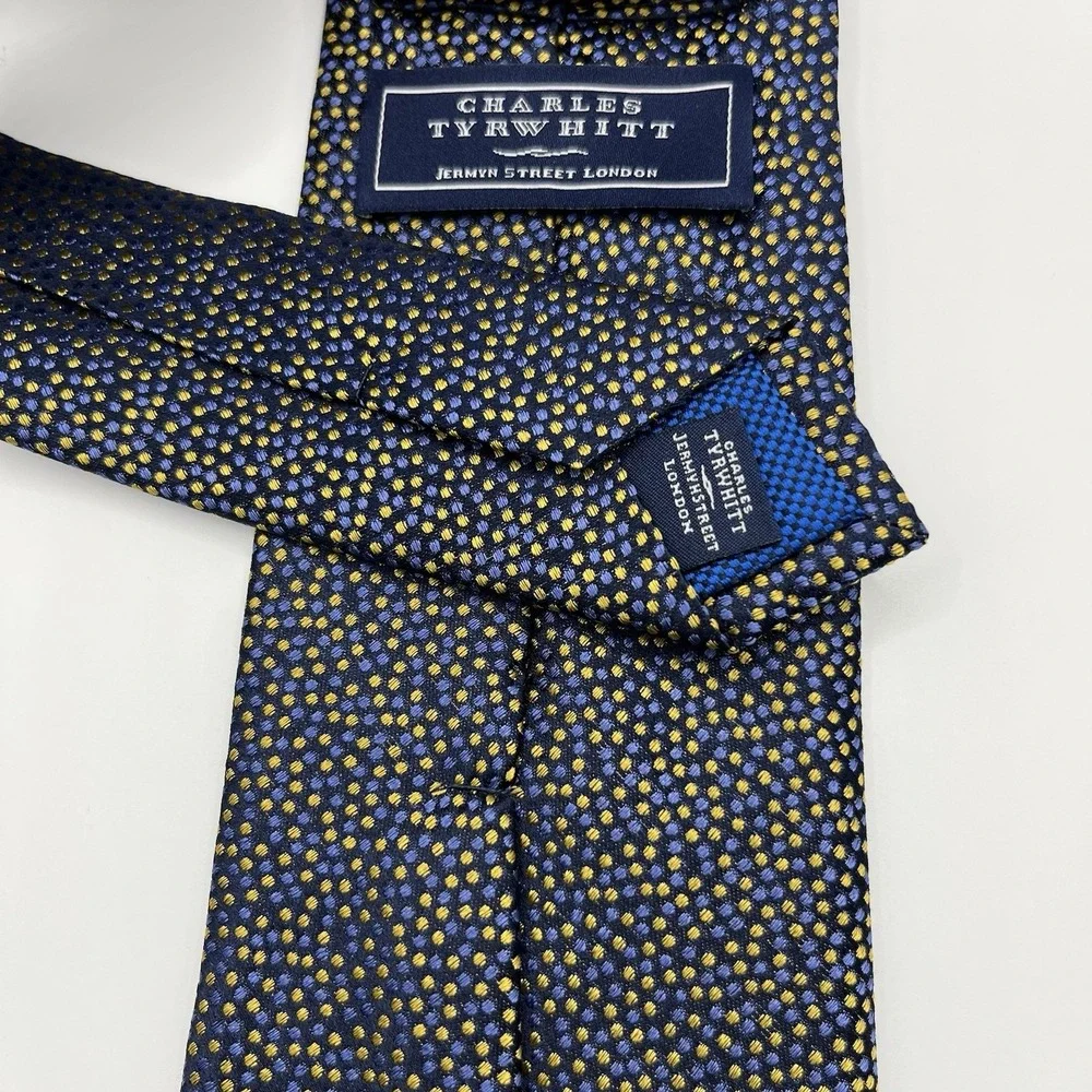 CHARLES‎ TYRWHITT Silk Tie Navy Blue w/tiny  Multicolor Dots